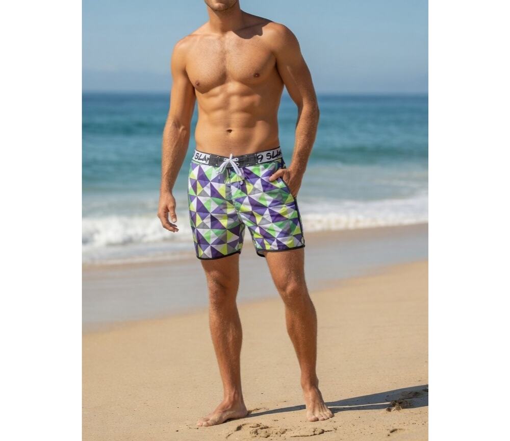 NWT 69 SLAM Geo Vortex Boardshorts - Electric Purple & Lime - Size 32 Polyester